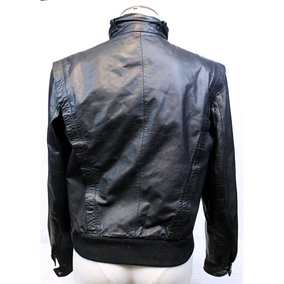 Vtg 80s Bert Paley Designer Collection Woman S Black Leather Jacket High Collar - Picture 5 of 9